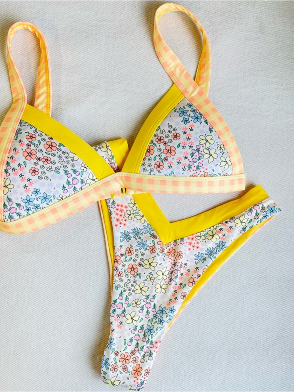ONEONE Swim Bikini Set Yellow Orange Gingham Floral Print Kameron / Jesse